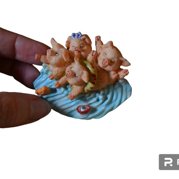 Handmade Magnet 4 Piglets on the water slide Blue&Cream Clay 2'x2.5' - Picture 1 of 4